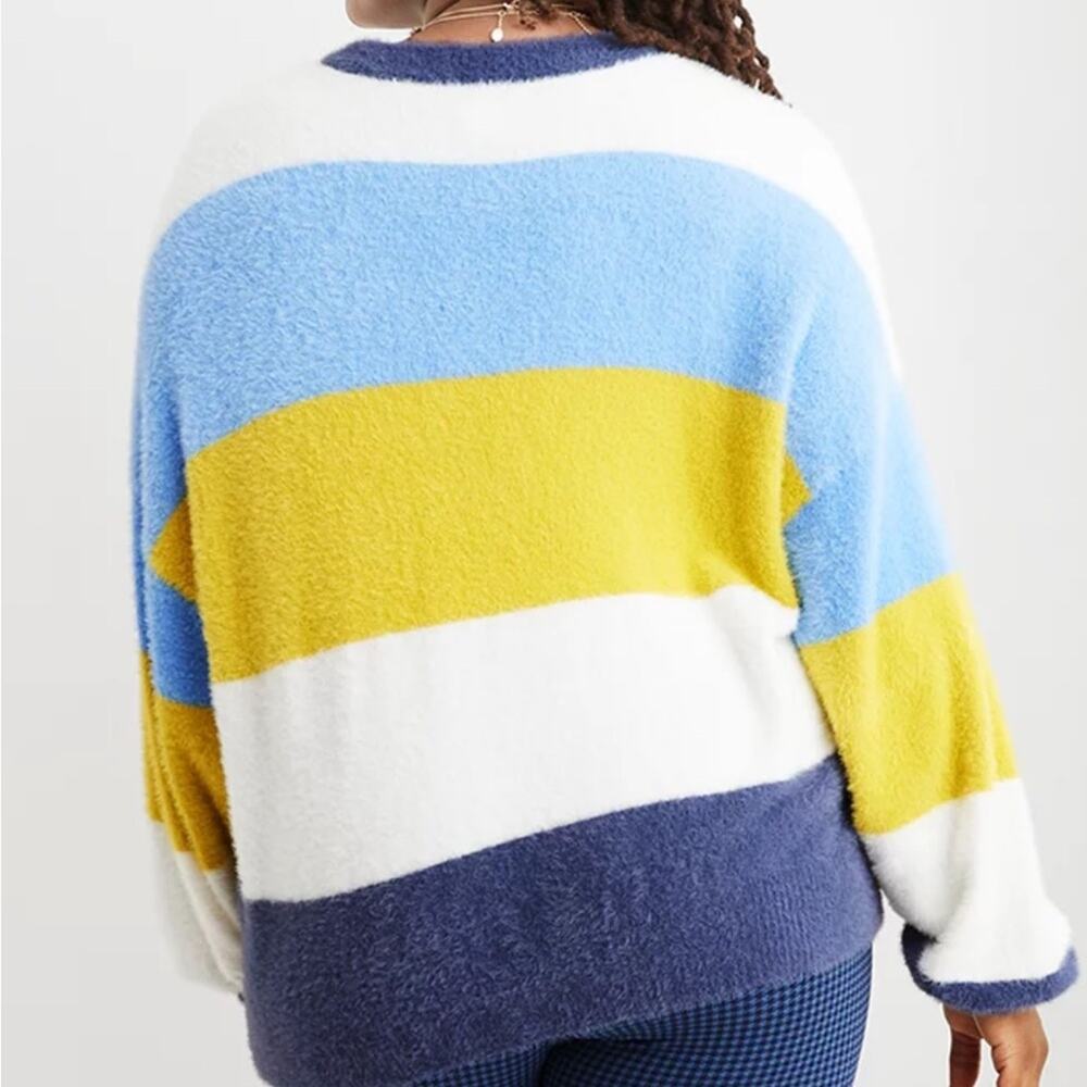 Aerie Flurry Soft Fuzzy Long Sleeve Striped Colorblock Pullover Sweater Sz L NEW - Picture 2 of 11